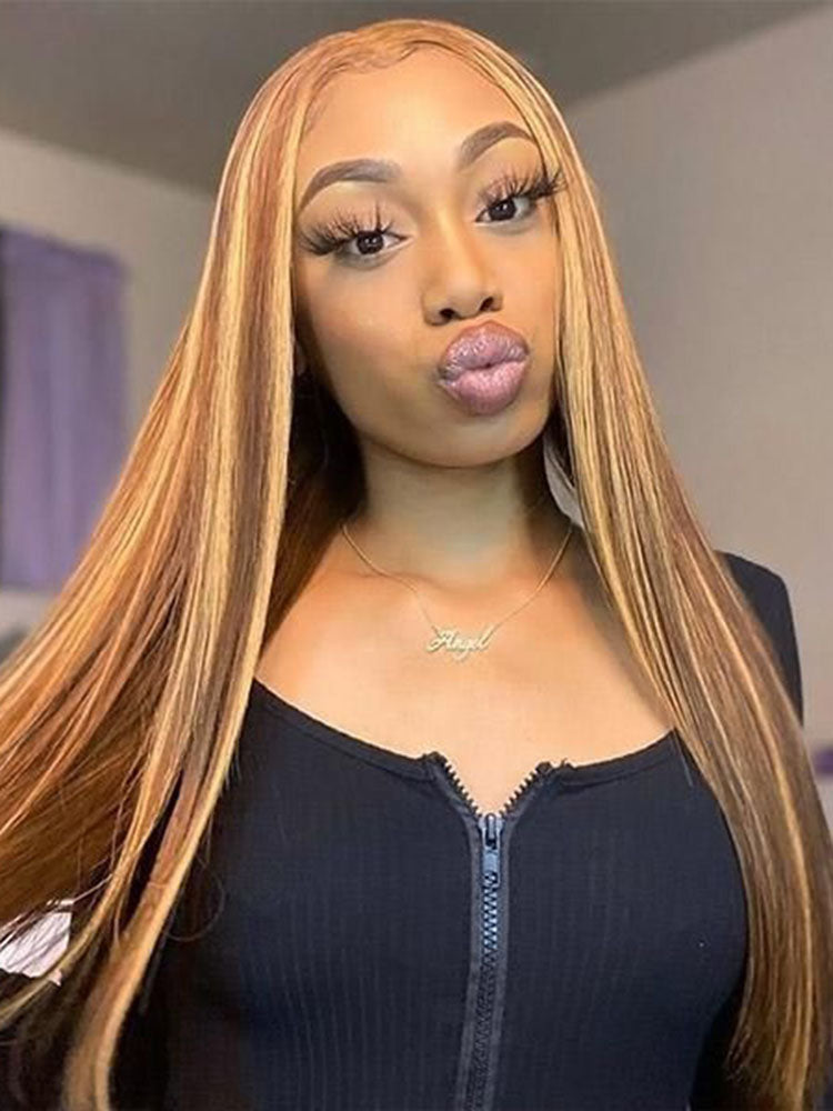 Simidola 4x4/13x4 Highlight Brown Straight Hair Lace Front Wig