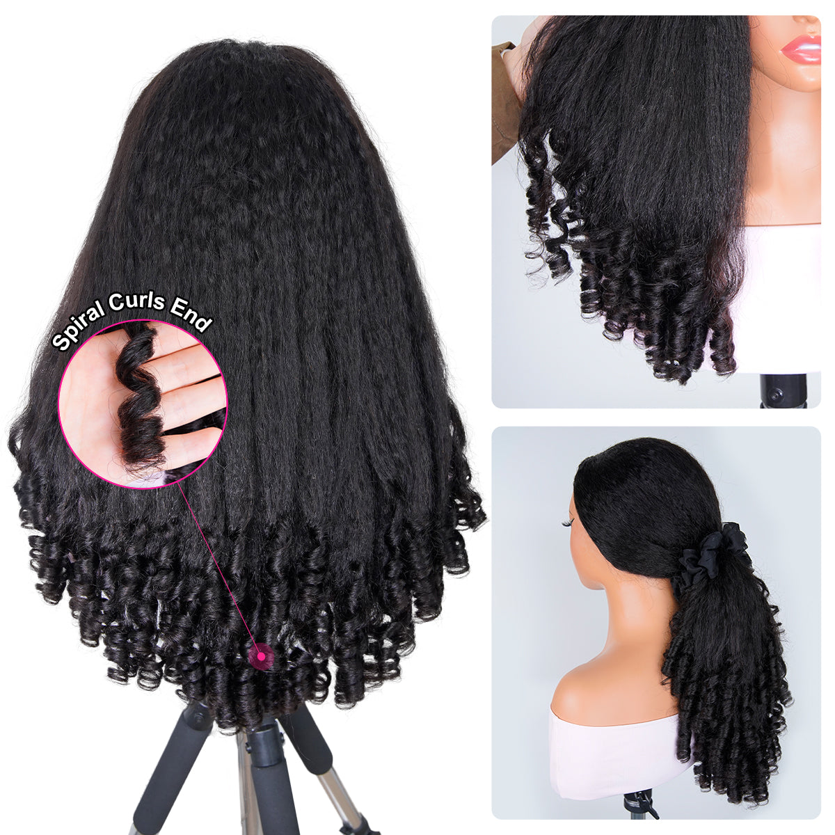 Seegethair Kinky Straight With Spiral Curls At Ends 7x5 Pre Cut Lace Glueless Wear Go Wigs For Women