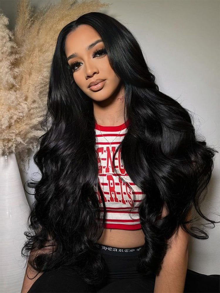 Pre-Everything Layered Cut Body Wave Black Natural Fluffy Wear Go Wig
