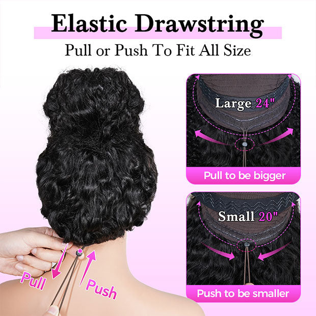 Vshow Pixie Curly Hair Wigs Finger Coiling Curly Human Hair Glueless Wigs Bleached Knots Wear Go Wigs With Drawstring