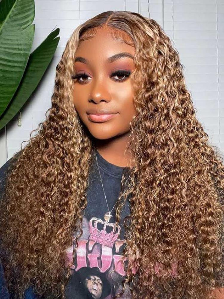 Simidola Brown Highlight 4x4/13x4 Lace Water Wave Wig Pre-plucked