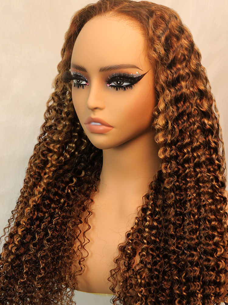 Simidola Highlight Brown Color 7x5 Lace Kinky Curly Wear Go Glueless Wig Pre Plucked Natural Hairline