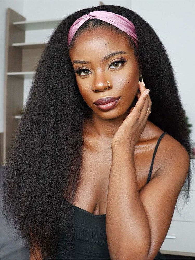 Simidola Glueless Kinky Straight 3 In 1 Half Wig Drawstring Band Wear Go Wig Invisible Hairline