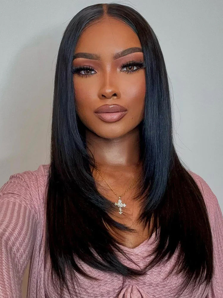 Simidola Yaki Straight Layered Cut 9x6 T Part Lace Wear Go Wig Natural Black Deep Part Lace Glueless Wig