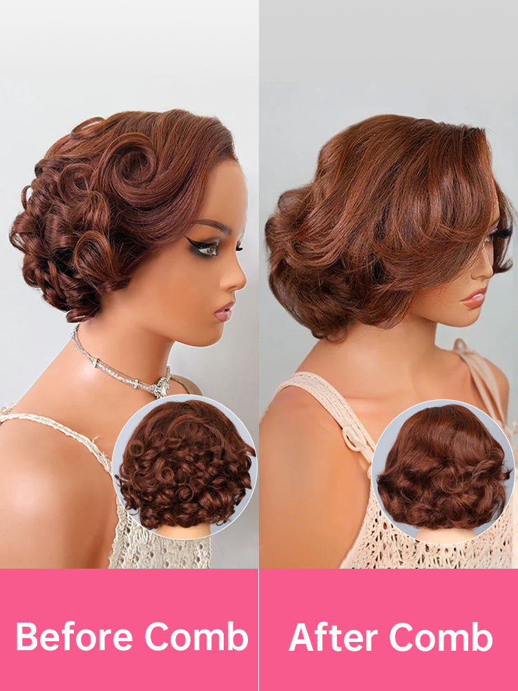 Pre-Sale| Brown Layered Fluffy Bob Wear Go Glueless Wig Pre Cut 7x5 Lace Closure Wig