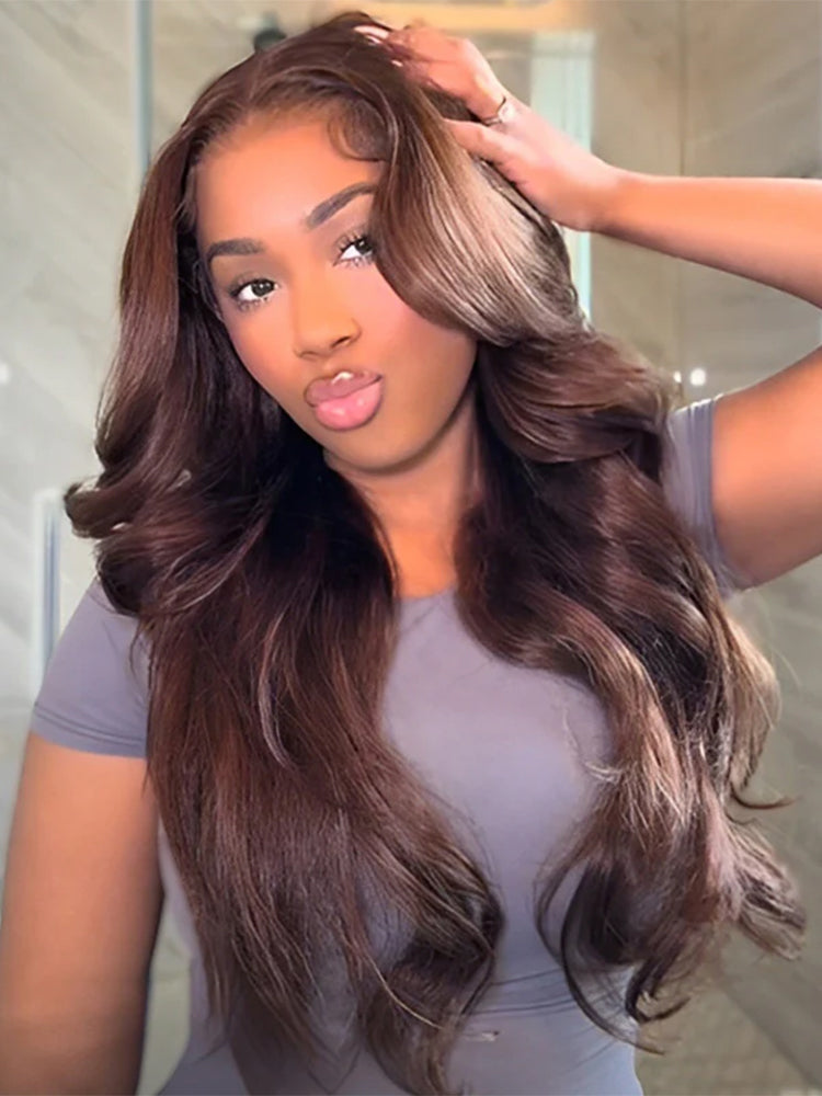 Face-Framing Layered Cut Chocolate Brown #4 Body Wave Wear Go Wig 7x5 Lace Closure 180% Glueless Color Wig