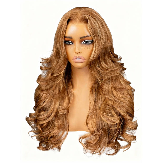 Layered Cut Omber Highlight Body Wave Human Hair 10x6 Pre Cut Lace Front Wear Go Wigs With Drawstring