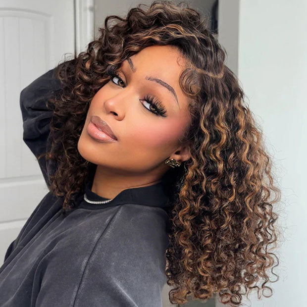Seegethair Balayage Highlight Ombre Brown Water Wave Wear Go Glueless Wigs For Black Women