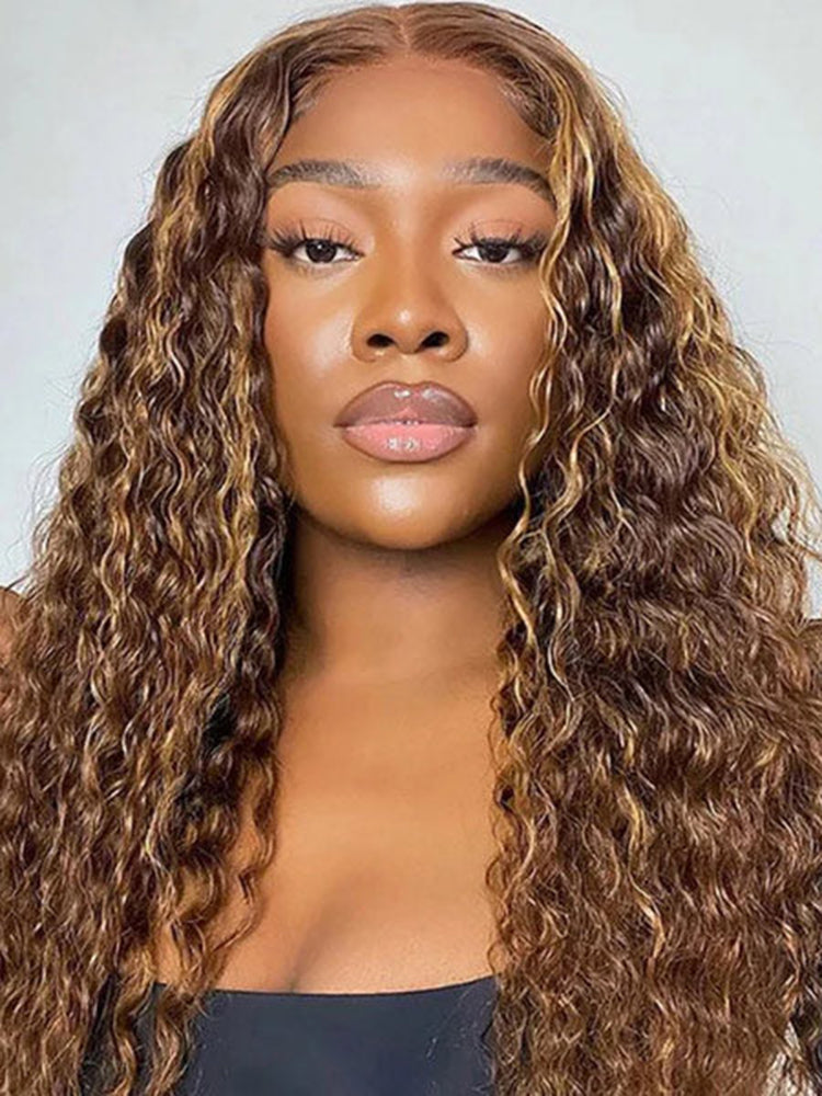 Simidola Balayage Highlight Ombre Brown Water Wave 7x5 Lace Wear Go Glueless Wig