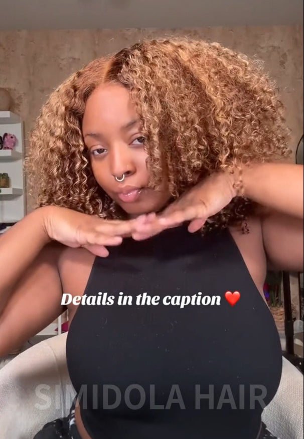 Flash Sale | 12’=$78 Highlight Brown Wear Go 4x4 Lace Kinky Curly Bob Wig