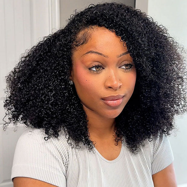 Seegethair Drawstring Afro Curly 3 in 1 Half Wigs With 4C Hairline Natural Blend Half Human Hair Wigs For Women