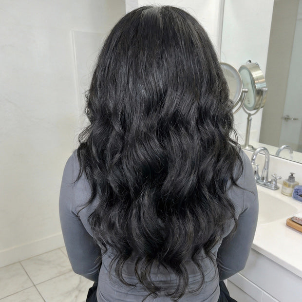 Layered Cut Blow Out Kinky Straight Human Hair Half Wigs With Drawstring Pre Styled Yaki Hair Wigs