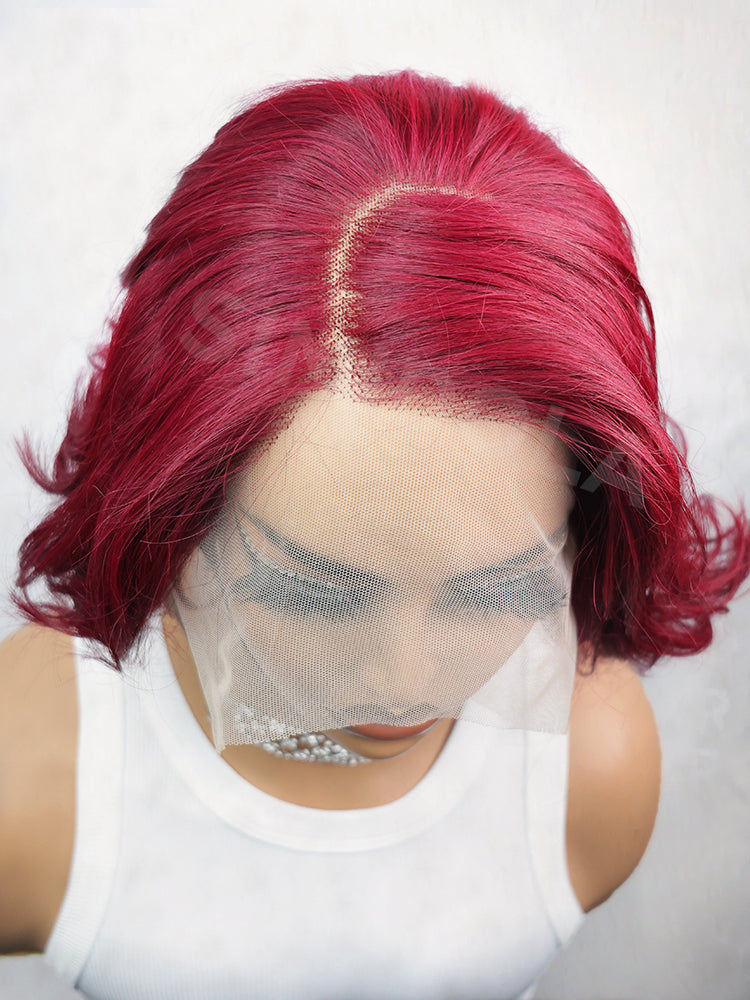 Simidola Layered Fluffy Blowout Style Bob 13x4 Lace Front 99J Color Transparent Wig