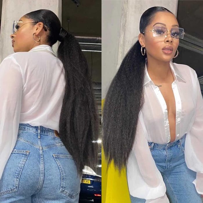 Simidola Wrap-around Magic Velcro Ponytail Extension Hair Kinky Straight Ponytail With Clip In 100% Human Hair