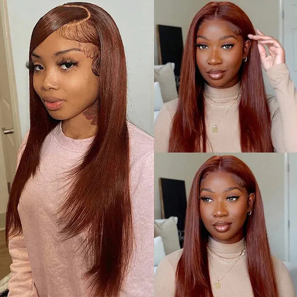 Seegethair Reddish Brown Straight Hair Wear Go Glueless Wigs Pre-cut Lace