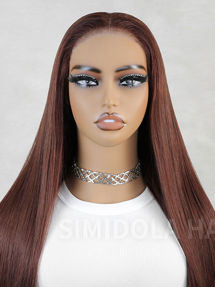 Simidola Reddish Brown Color 7x5 Lace Straight Hair Wear Go Glueless Wig Pre Plucked Natural Hairline