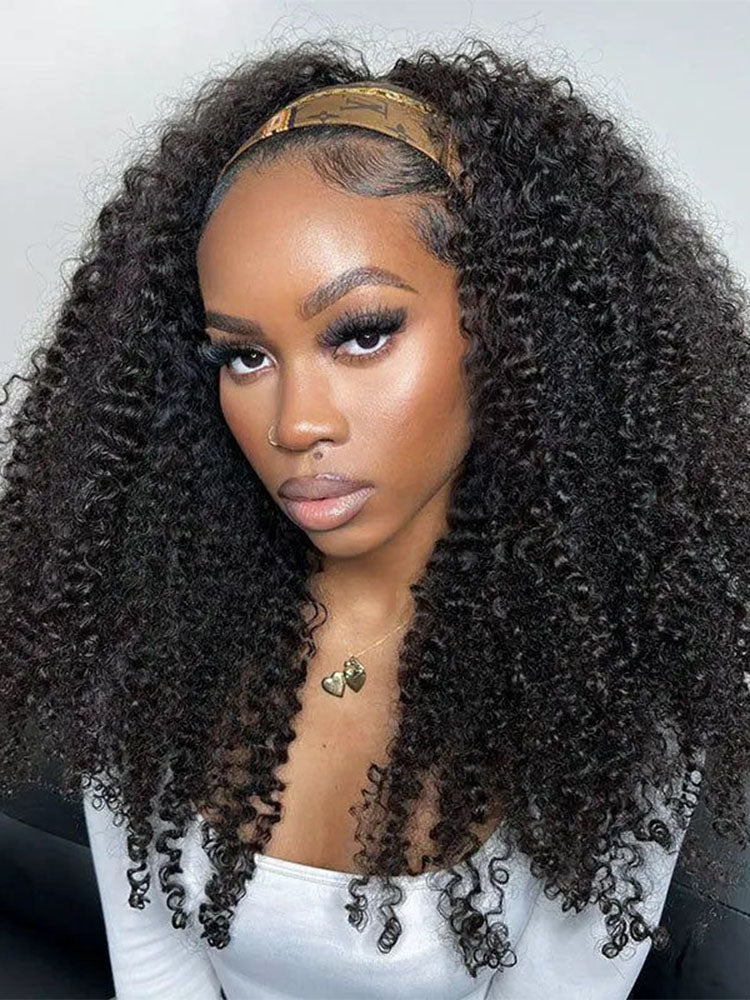 Simidola Glueless Afro Curly 3 In 1 Half Wig Drawstring Band Wear Go Wig Invisible Hairline