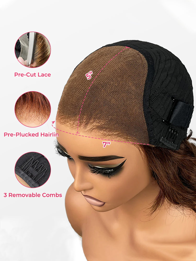 Pre-Sale| Brown Layered Fluffy Bob Wear Go Glueless Wig Pre Cut 7x5 Lace Closure Wig