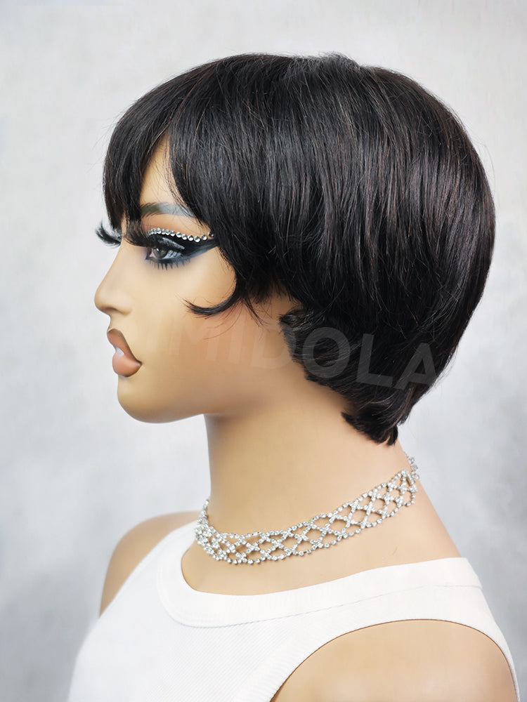 Simidola Wear & Go Layered Short Pixie Cut Human Hair Wig With Bang