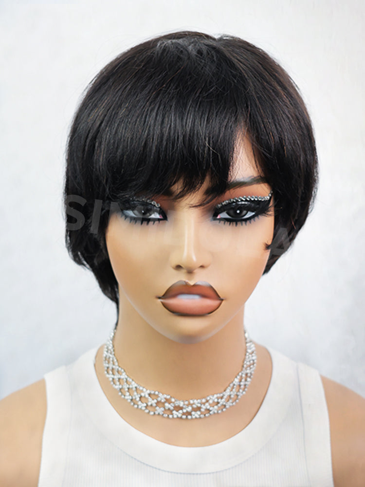 Simidola Wear & Go Layered Short Pixie Cut Human Hair Wig With Bang