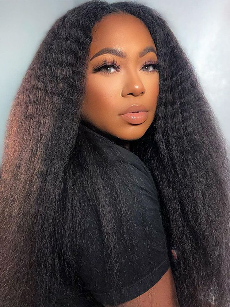Simidola Pre-bleached 7x5 Pre-cut Pre-plucked Kinky Straight Wear Go Glueless Wig With Drawstring