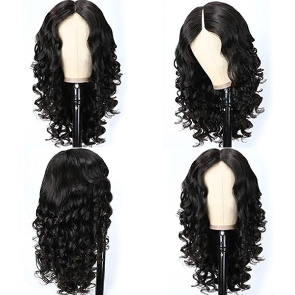 Seegethair Glueless Wigs V Part Wigs 250% Density Body Wave Wigs Thin Part Human Hair Wig