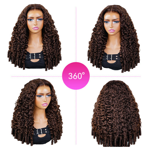 Seegethair Chocolate Brown Glueless Wear Go Wigs Burmese Curly Pre-Cut 13x6 Lace With Adjustable Drawstring