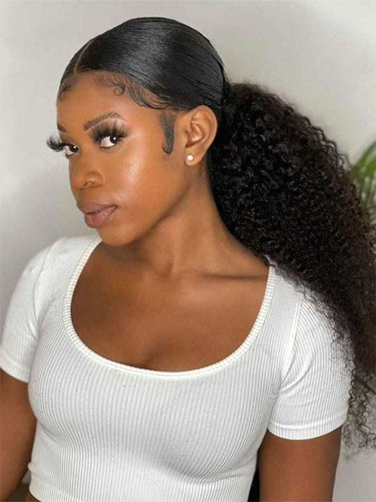 Simidola Glueless Afro Curly 3 In 1 Half Wig Drawstring Band Wear Go Wig Invisible Hairline