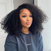 Seegethair Drawstring Afro Curly 3 in 1 Half Wigs With 4C Hairline Natural Blend Half Human Hair Wigs For Women