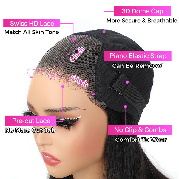 Face-Framing Layered Cut Pre-bleached 10x6 Wear Go Wigs 180% Density Straight Human Hair Wigs