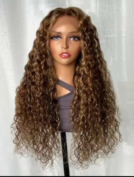 Simidola Brown Highlight 4x4/13x4 Lace Water Wave Wig Pre-plucked