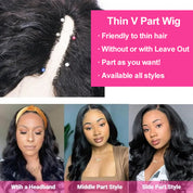 Seegethair Glueless Wigs V Part Wigs 250% Density Body Wave Wigs Thin Part Human Hair Wig