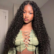 Seegethair Water Wave 7x5 HD Lace Glueless Human Hair Wigs With Drawstring Bleached Knots Nautral Curly Wigs
