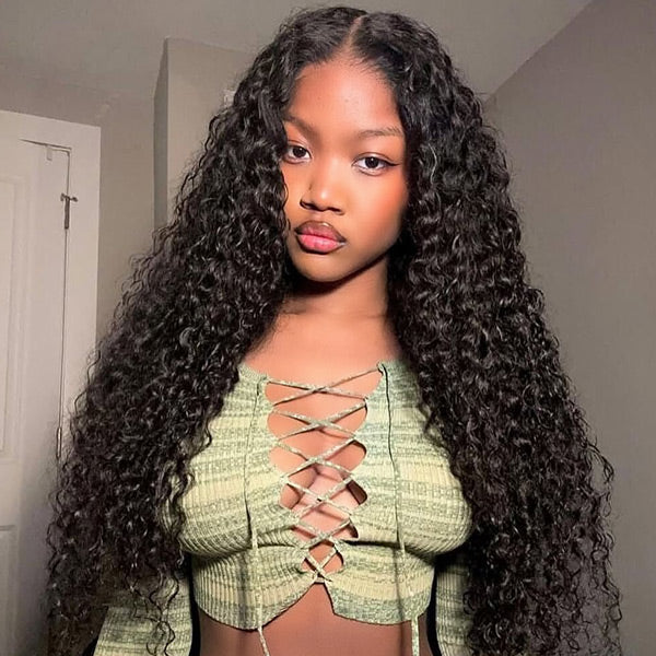 Seegethair Water Wave 7x5 HD Lace Glueless Human Hair Wigs With Drawstring Bleached Knots Nautral Curly Wigs