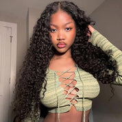 Seegethair Water Wave 7x5 HD Lace Glueless Human Hair Wigs With Drawstring Bleached Knots Nautral Curly Wigs