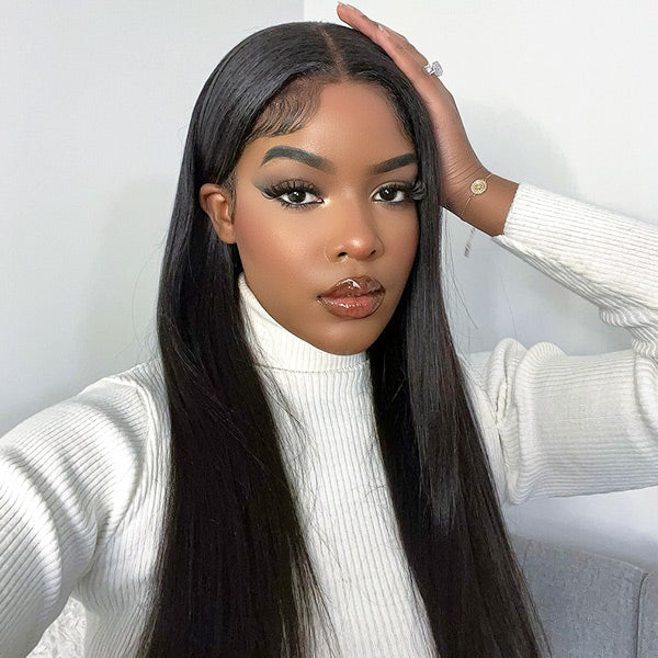 Seegethair Silky Straight 360 Transparent Lace Frontal Wigs With Bleached Knots& Pre Cut Lace Adjustable Cap Size