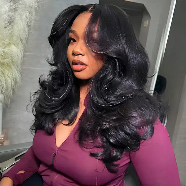 Layered Cut Pre-bleached 7x5 Wear Go Wigs 180% Density Face-Framing Body Wave Human Hair Wigs