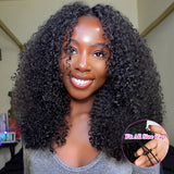 Seegethair Drawstring V Part Kinky Curly Wig 250% Density No Leave Out Thin Part Glueless Human Hair Wig For Beginners