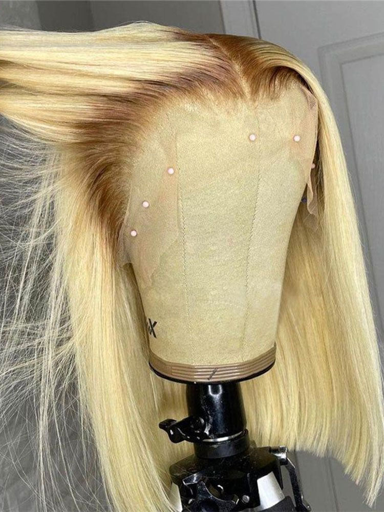 Simidola 613 Blonde With Brown Roots Straight Hair Bob Wig
