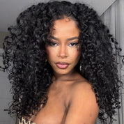 Deep Wave 3 In 1 Half Wigs Flip Over Curly Human Hair Wigs 250% Density Full Machine Made Wear Go Wigs For Beginners