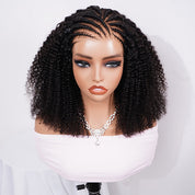 Pre-Braided Front Afro Curly 10x6 Parting Max Glueless Wigs Fulani Braids Curly Human Hair Wear Go Wigs