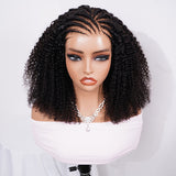 Pre-Braided Front Afro Curly 10x6 Parting Max Glueless Wigs Fulani Braids Curly Human Hair Wear Go Wigs