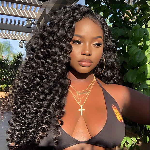 Deep Wave 3 In 1 Half Wigs Flip Over Curly Human Hair Wigs 250% Density Full Machine Made Wear Go Wigs For Beginners