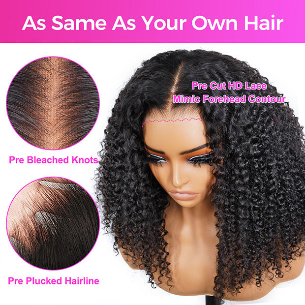 Seegethair Straight Human Hair Wigs 7x5 Pre Cut HD Lace Wear Go Wigs With Bleached Knots