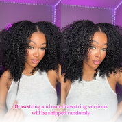 Seegethair Glueless Wigs V Part Afro Curly Wig No Leave Out Thin Part Human Hair Wig With Drawstring Beginner Friendly