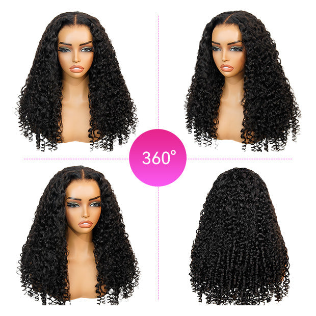 Seegethair Bouncy Spiral Curls Glueless Human Hair Wigs 7x5 Pre Cut Lace Wear Go Wigs With Drawstring