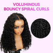 Seegethair Bouncy Spiral Curls Glueless Human Hair Wigs 7x5 Pre Cut Lace Wear Go Wigs With Drawstring
