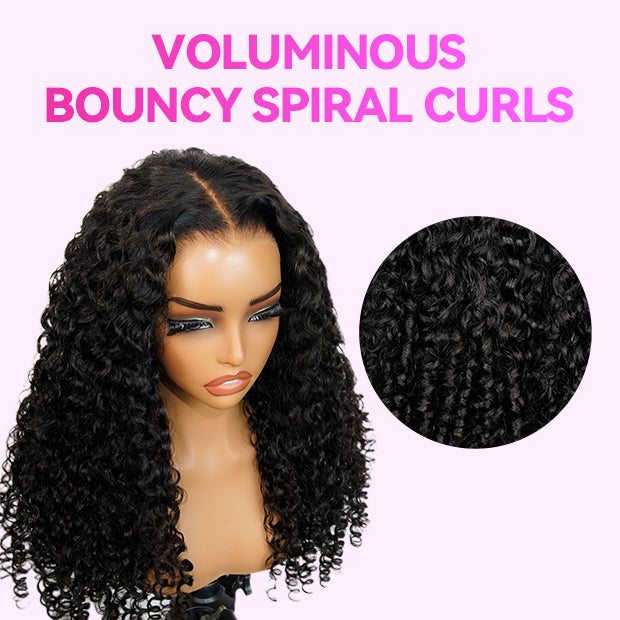 Seegethair Bouncy Spiral Curls Glueless Human Hair Wigs 7x5 Pre Cut Lace Wear Go Wigs With Drawstring