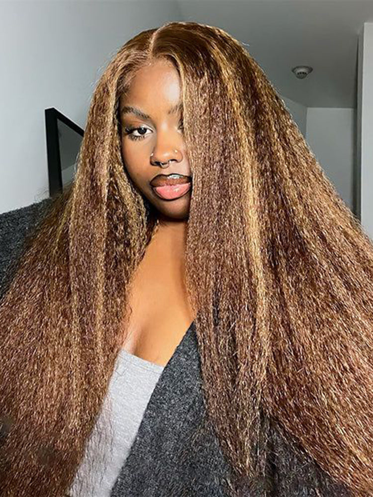 Simidola Honey Blonde Highlight Kinky Straight Lace Frontal Wig