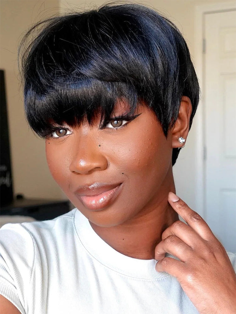 Simidola Wear & Go Layered Short Pixie Cut Human Hair Wig With Bang